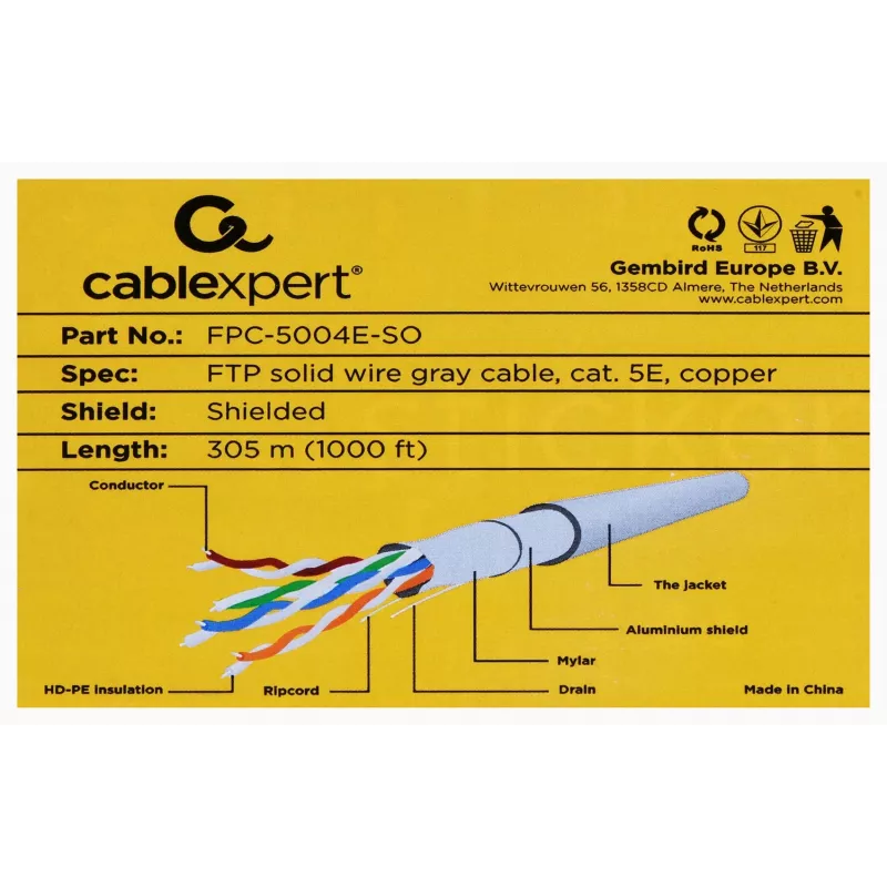 Cabo de rede Gembird 305m Cat5e FTP cinzento F/UTP (FTP)