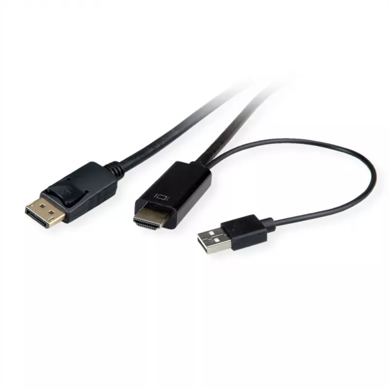 ROTRONIC-SECOMP Roline - Cabo de vídeo - HDMI, USB (apenas alimentação) macho para DisplayPort macho - 2 m - blindado - preto - suporta 4K 60 Hz (384