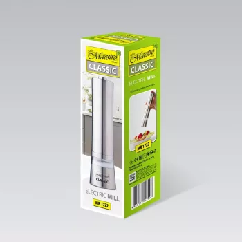 Moínho elétrico de especiarias Maestro MR-1722 200W aço inoxidável, moínho de mesa a pilhas com mecanismo de cerâmica
