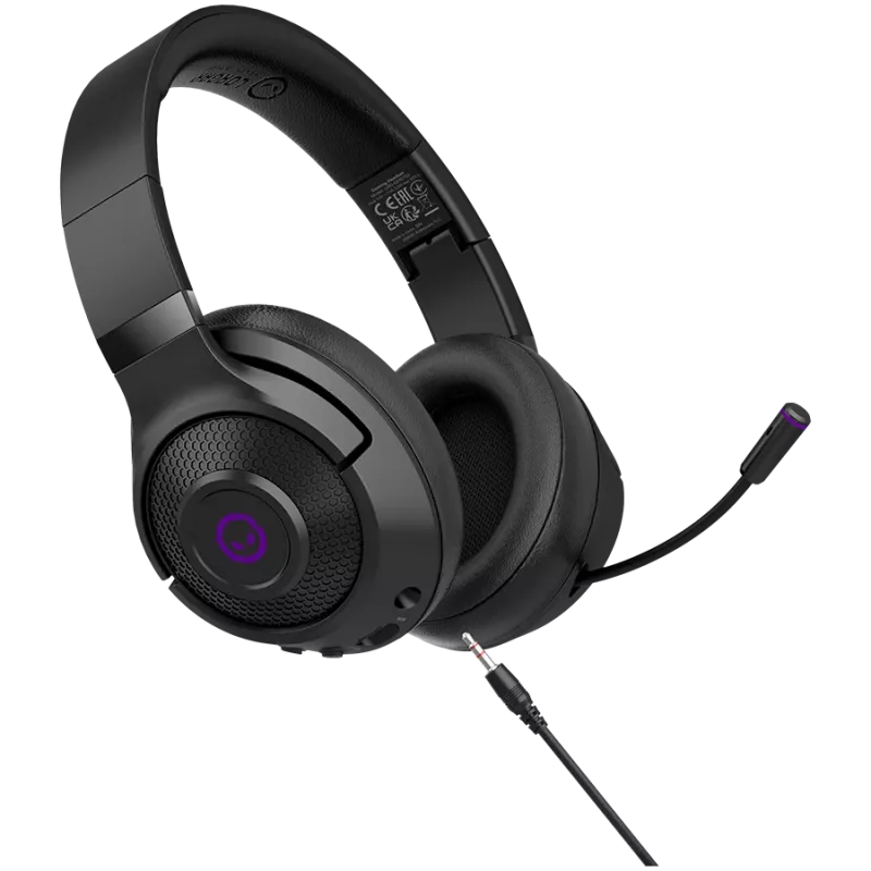 Lorgar Noah 702 (LRG-GHS702) auscultadores gaming sem fios, Bluetooth 5.3, recetor USB, AUX de 3,5 mm, drivers de 40 mm, 1000 mAh, RGB, pretos