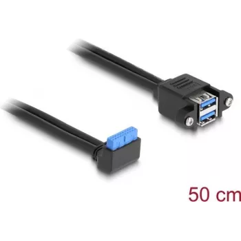 Cabo DeLOCK USB 5 Gbps pino fêmea 90° angular para 2 x USB Type-A fêmea 50 cm