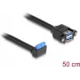 Cabo DeLOCK USB 5 Gbps pino fêmea 90° angular para 2 x USB Type-A fêmea 50 cm