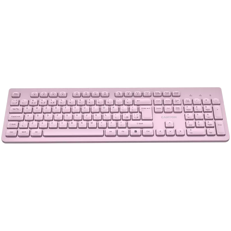 Teclado sem fios CANYON HKB-W01 — layout compacto rosa, teclas UK/US