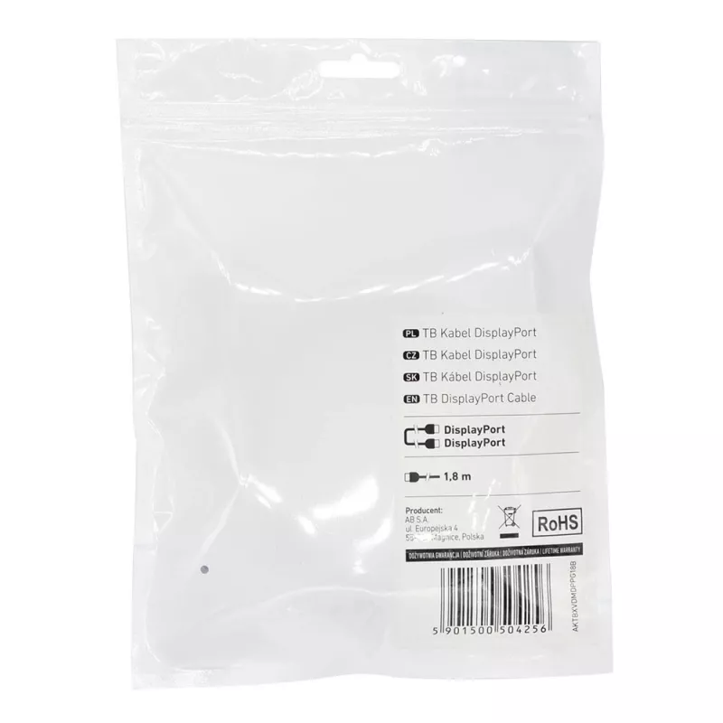 Cabo DisplayPort TB M/M 1,8 m, preto (AKTBXVDMDPPG18B)