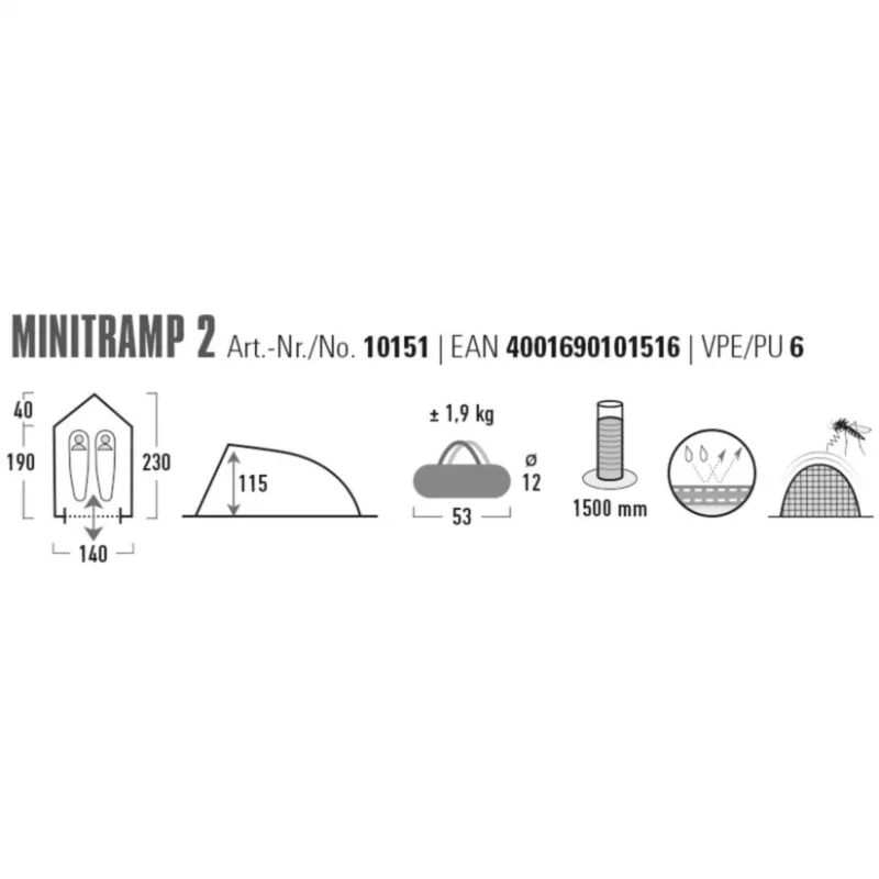 Tenda High Peak Minitramp 2 leve preto/vermelho — tenda de campismo compacta para 2 pessoas