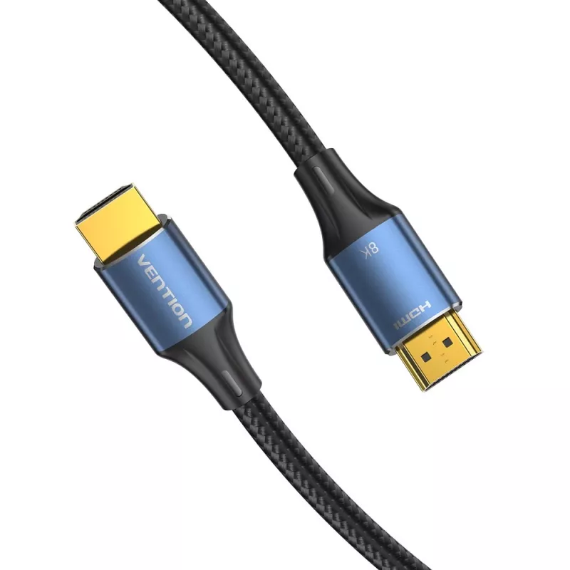 Cabo HDMI-A macho para macho HD de algodão entrançado Vention 8K 5M azul liga de alumínio Type