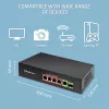 Switch Ethernet PoE QOLTEC 52296 — 4 portas RJ45 PoE, 1 uplink RJ45