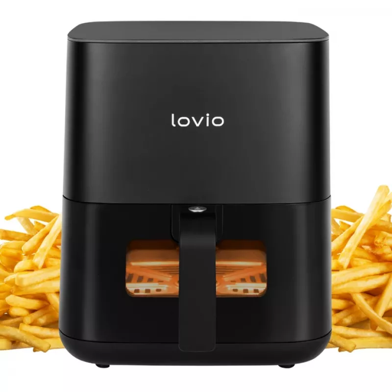 Fritadeira de ar quente Lovio LVAF001BK 5 l preta — fritadeira de ar quente compacta, capacidade de 5 litros