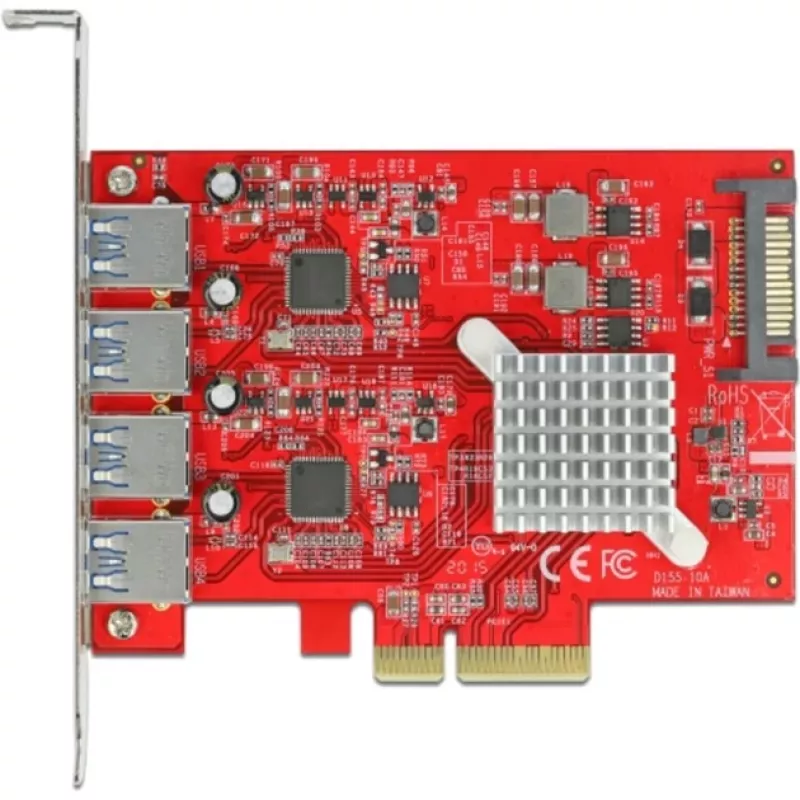 Placa Delock PCI Express x4 para 4 x USB SuperSpeed 10 Gbps externas (USB 3.2 Gen 2) conector fêmea USB Type-A - Adaptador USB - PCIe 3.0 x4 - USB 3.2 Gen 2 x 4 (90481)