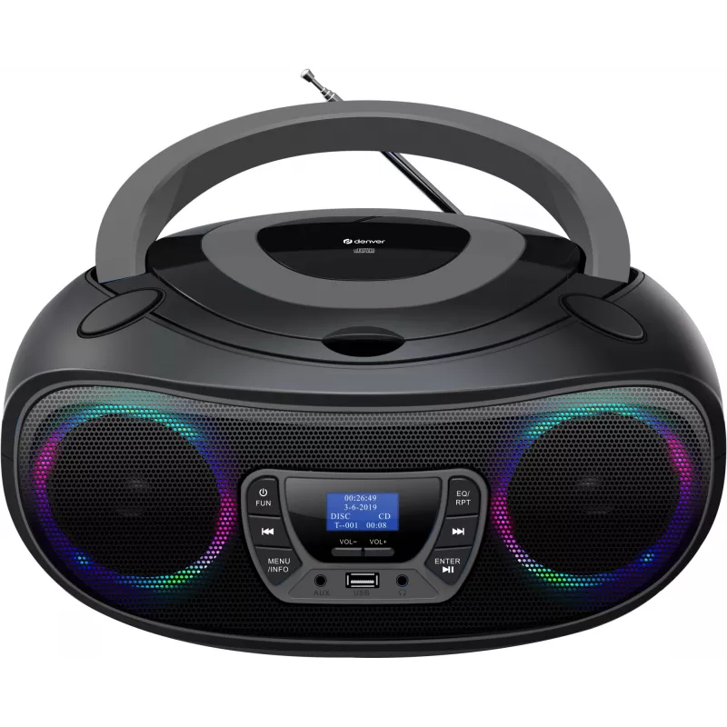 Denver TDB-212GR boombox DAB+ com leitor de CD, DAB+/FM, Bluetooth, USB, AUX, cinzento