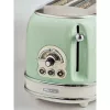 Torradeira Ariete 155 Design de 2 fatias com cestos para sanduíches, 6 níveis de tostagem, 810 W, caixa em aço inoxidável, gaveta de migalhas removível, verde pastel