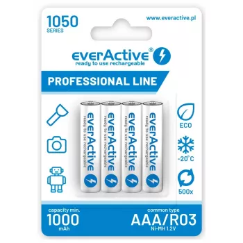 Pack de pilhas recarregáveis AAA NiMH everActive EVHRL03-1050 1,2 V — 4 unid., 1050 mAh