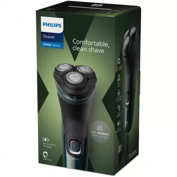 Máquina de barbear rotativa elétrica Philips 3000X Series X3002/00 – máquina de barbear de 3 cabeças húmido e seco, sem fios, bateria NiMH, 40 minutos de autonomia