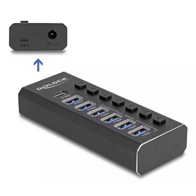 DeLOCK 64326 hub de interface USB 3.2 Gen 2 (3.1 Gen 2) Type-C 10000 Mbit/s preto