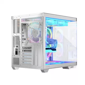 Caixa de PC MODECOM Volcano Panorama Midi Tower branco — micro ATX, vidro temperado, ARGB, USB-C, suporta GPU 400 mm