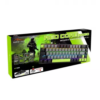 Teclado mecânico MEDIA-TECH MT1260 Red Core MX60, fator de forma 60%, interruptores CHERRY MX Red, iluminação RGB, USB, verde