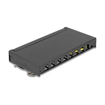 Patch panel DELOCK Mini Desktop RJ45 8 portas Cat.6A blindado preto para secretária, parede ou calha DIN