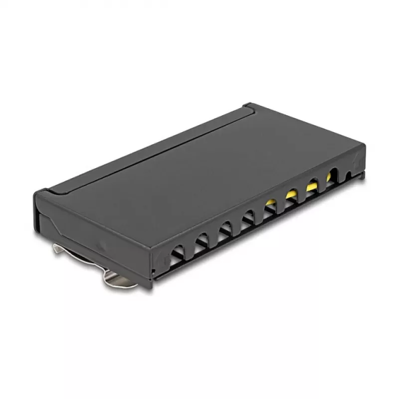 Patch panel DELOCK Mini Desktop RJ45 8 portas Cat.6A blindado preto para secretária, parede ou calha DIN