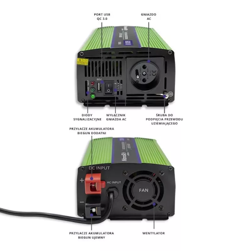 Inversor para automóvel Qoltec Monolith 600 W verde 12 V