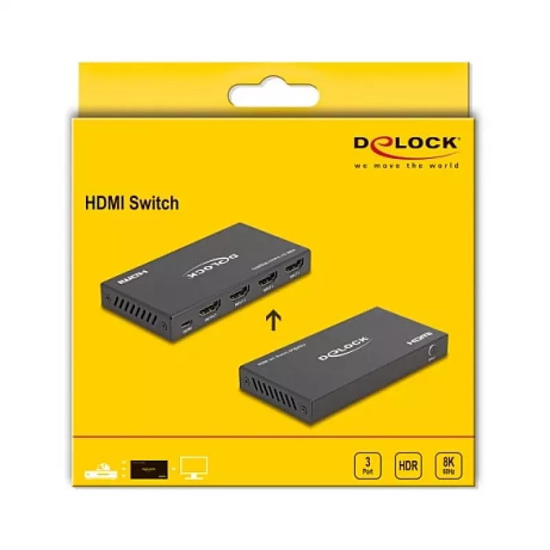 Comutador HDMI DeLOCK 3 x HDMI entrada para 1 x HDMI saída 8K 60 Hz