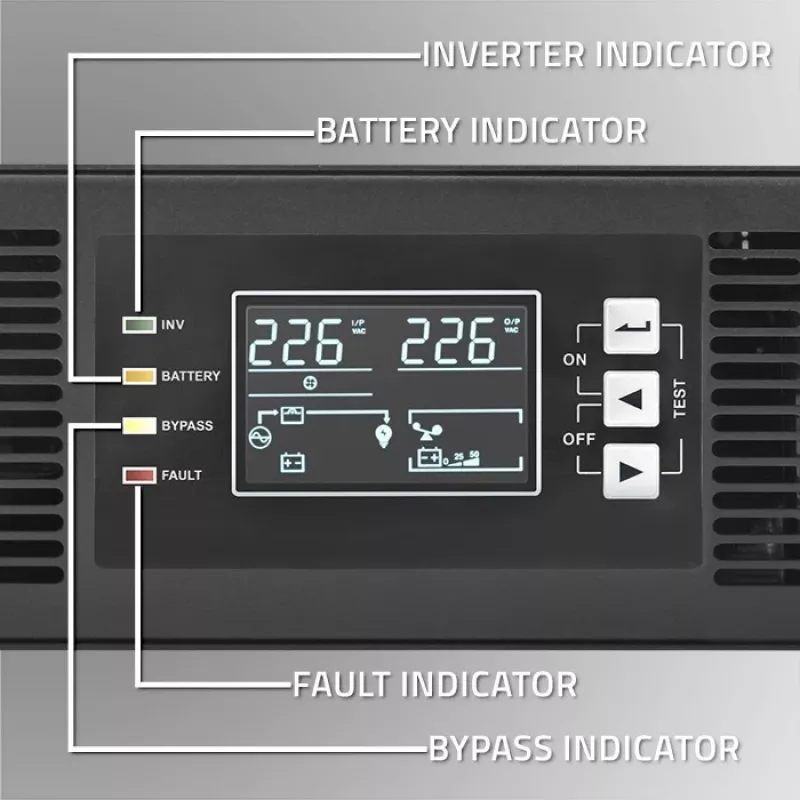 UPS Qoltec AWARYJNY DO RACK 3KVA 3000W fator de potência 1.0 LCD EPO USB on-LINE (3VA, 3000W, UPS online de dupla conversão), UPS