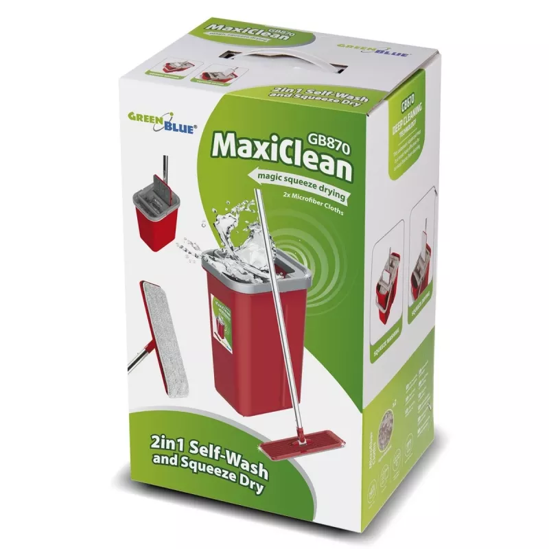 Conjunto de esfregona plana GB870 MaxiClean com balde de limpeza 2 em 1 5,7L, sistema de limpeza de chão com cabeça de esfregona rotativa 360°