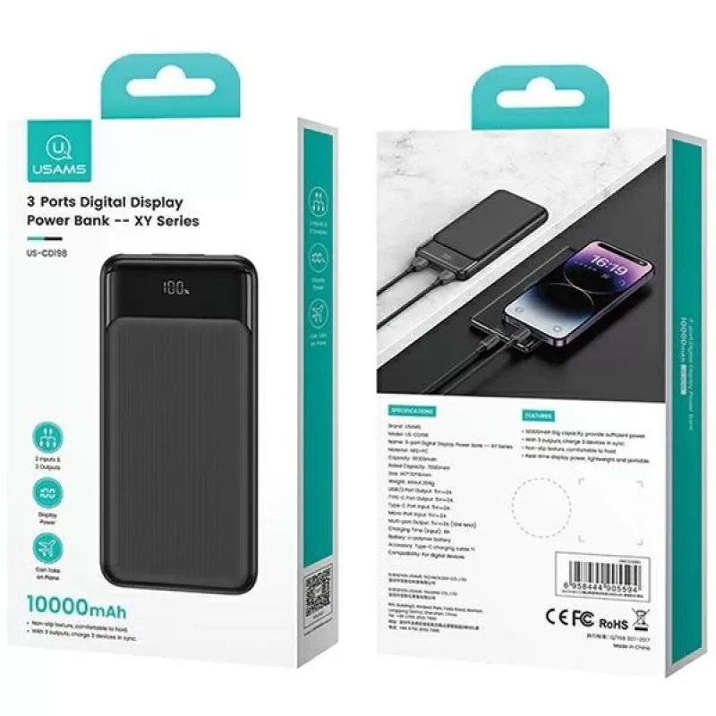 Carregador USAMS USA001631 30W com 1x USB-C e 1x USB-A carregamento rápido
