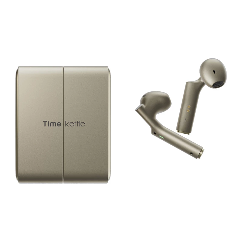 Tradutor In-Ear Timekettle W4 AI dourado — auscultadores de interpretação simultânea