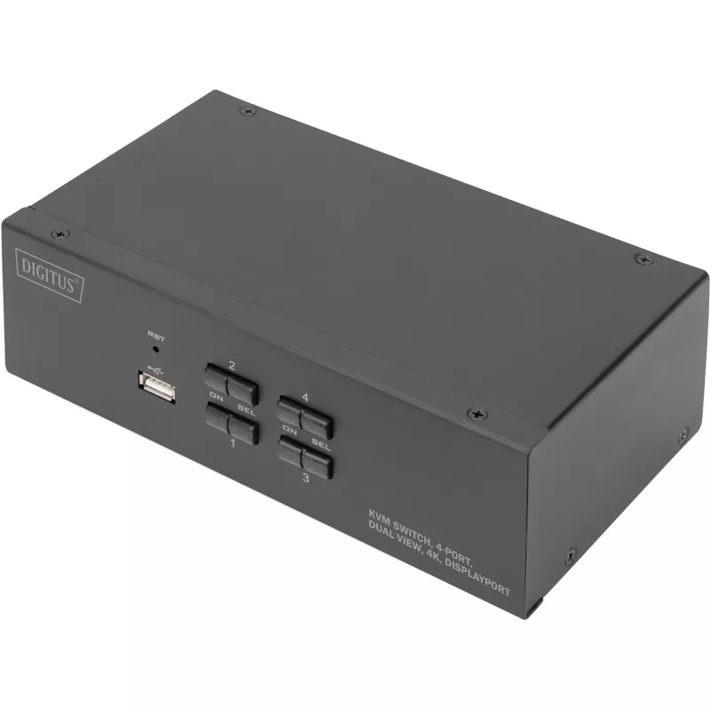 Switch KVM DIGITUS, 4 portas, Dual Display, 4K, DisplayPort®