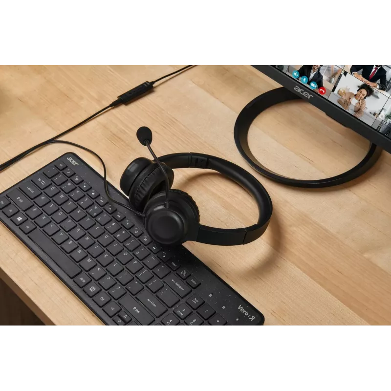 Acer AHW154 GP.HDS11.02D auscultadores de escritório com fio, estéreo, ficha jack, microfone flexível integrado, pretos