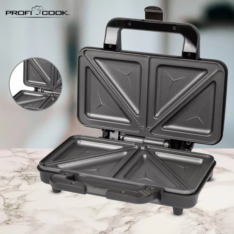 ProfiCook PC-ST 1092 - Máquina de sandes - 900 W - Aço inoxidável/preto