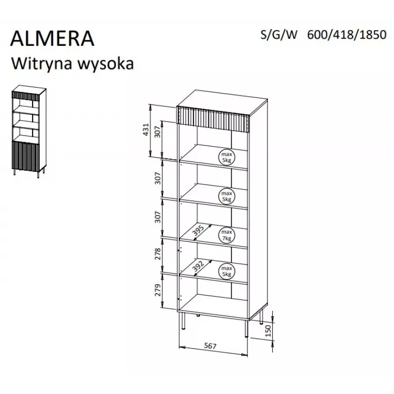 Estante Cama 3 ALMERA 60x42x185 nogueira/cashmere