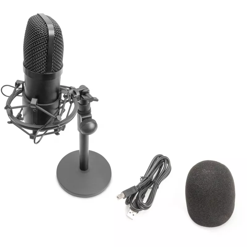 Microfone condensador USB, estúdio preto