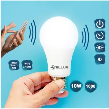 Lâmpada inteligente Tellur WiFi E27, 10W branco/quente, regulável
