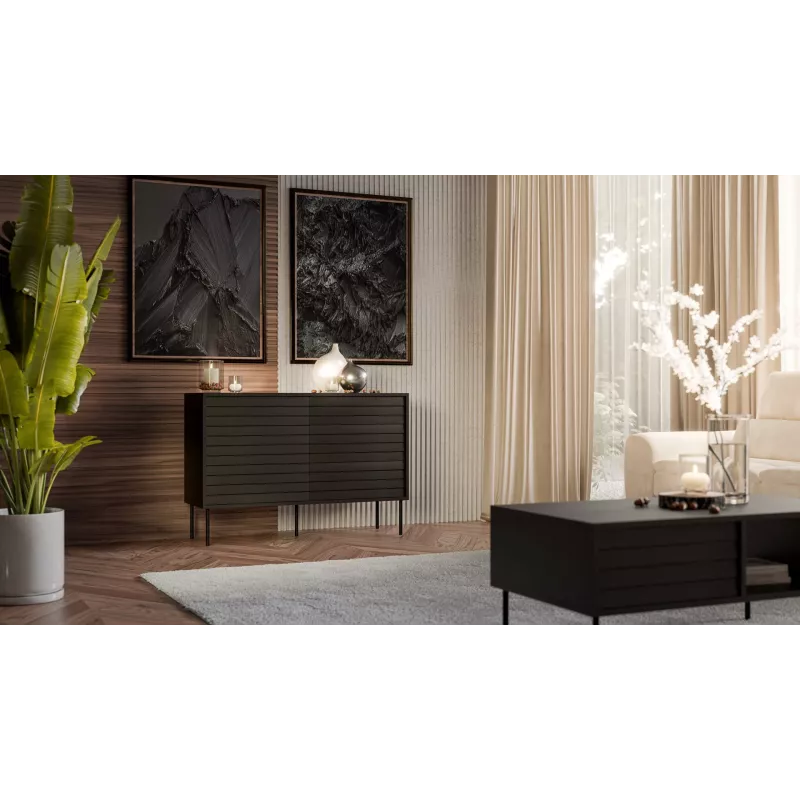 Cómoda cama meble CORTINA 1D3S 120x40x81 cm, preto, 3 gavetas, aglomerado