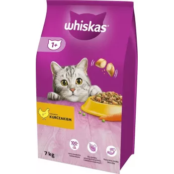 Comida seca para gatos Whiskas Adult com frango 7 kg – croquetes para adultos, 30,8 % proteína, 12 % gordura