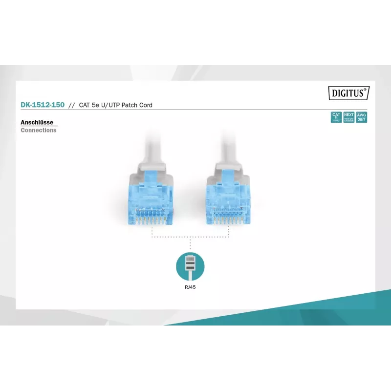 Cabo de rede Digitus DK-1512-150 RJ45 CAT 5e U/UTP cinzento 15m