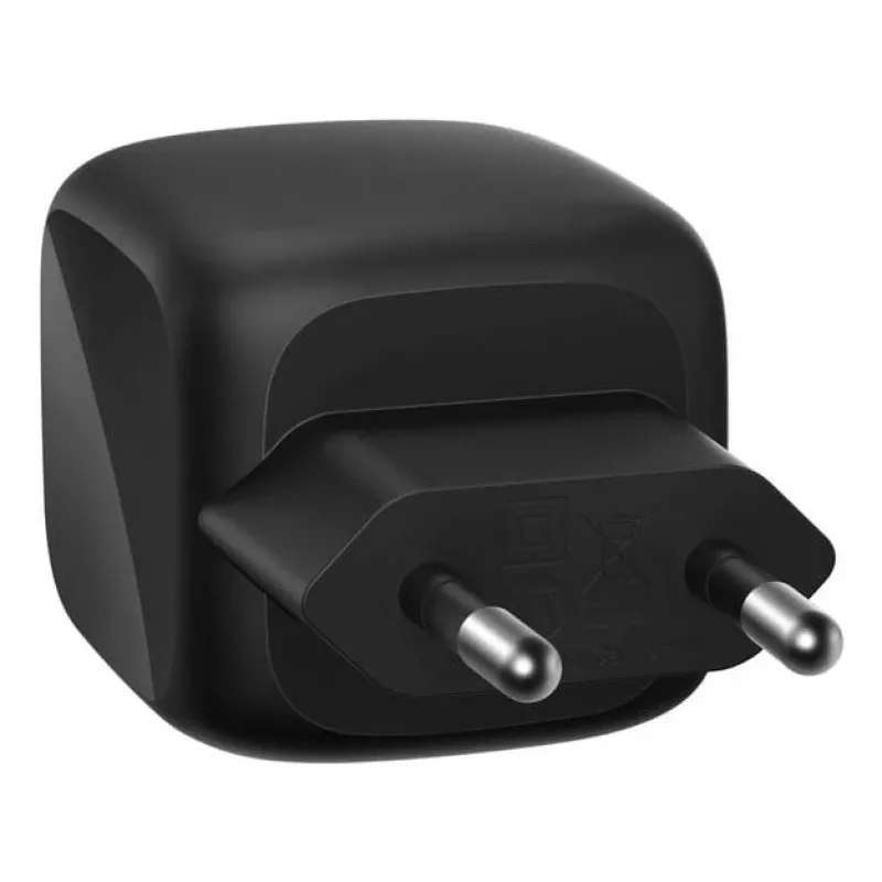 Carregador rápido AC de interior Belkin WCH019kqBK — 2× USB‑C, preto, proteção OVP/OC/OT/SC