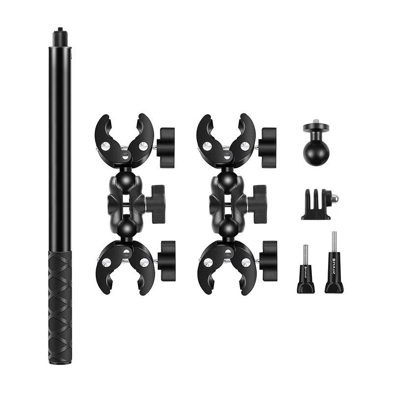 Suporte para mota e bicicleta Puluz PU495B — duas pinças e bastão selfie extensível de 150 cm