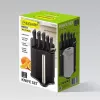 Conjunto de bloco de facas e talheres Maestro MR-1413 – preto, 8 peças, lâminas de aço inoxidável com suporte, porta-rolos de papel
