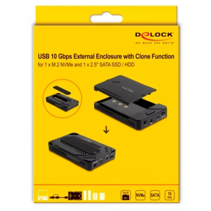 Caixa para HDD/SSD DeLOCK 42020 preta 2,5 polegadas USB Type-C 10 Gbit/s