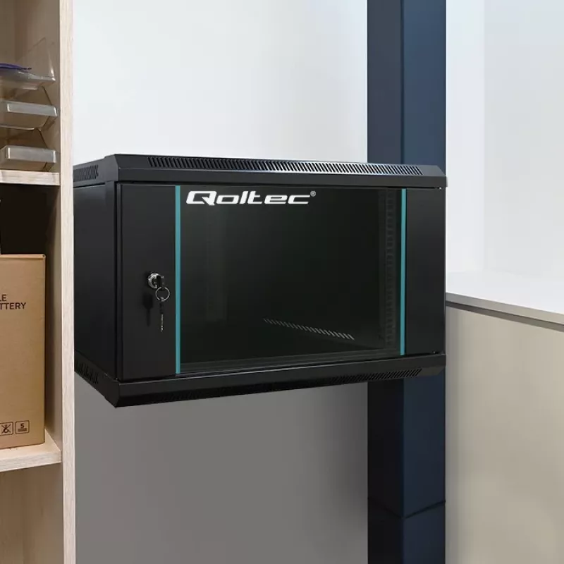 Armário rack 19 polegadas QOLTEC 54463 9U 600x500x450 mm caixa em metal para equipamento de rede