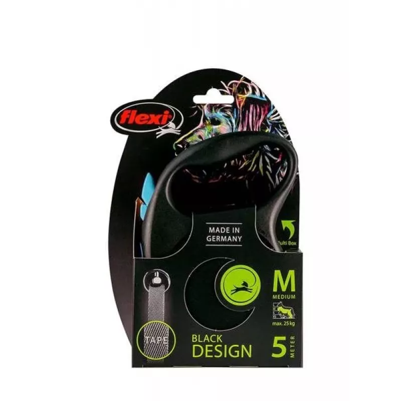 Treia retrátil flexi Black Design M — 5 m de comprimento, modelo de fita, carga máx. 25 kg, punho ergonómico