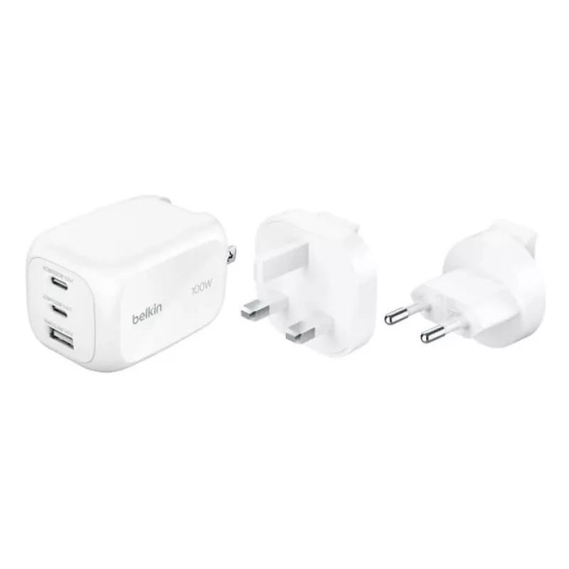 Carregador de parede Belkin BOOSTCHARGE 100W 2C1A WCH016HQWH com ficha substituível