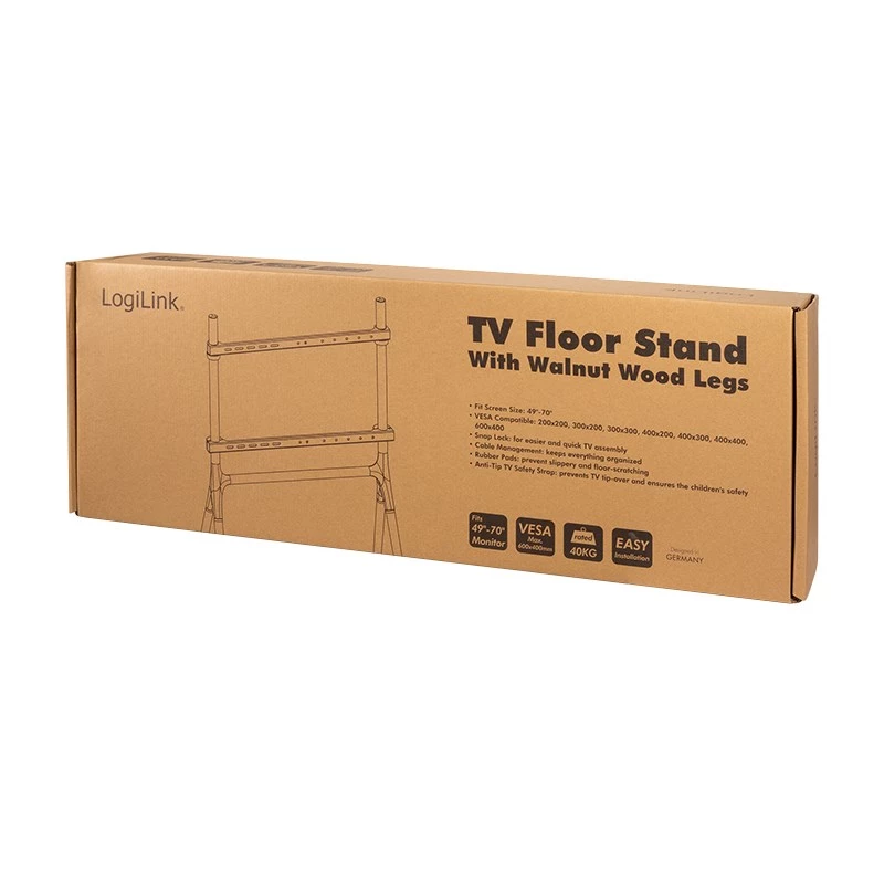LogiLink BP0078 suporte de chão para TV, 49-70 polegadas, 4 pés de madeira de nogueira, 40 kg, preto