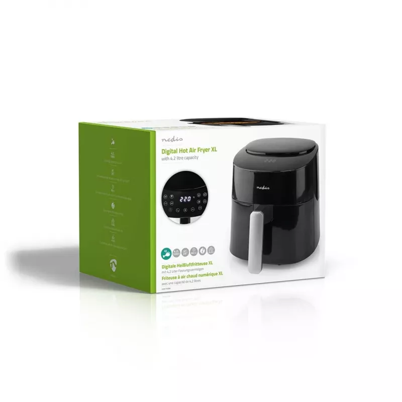 Fritadeira de ar quente Nedis KAAF160BK, cesto único, 4,2 L, 1300 W, preto