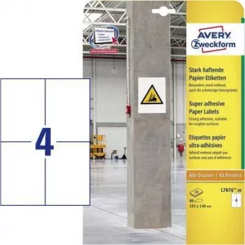 Avery Zweckform L7876 - etiquetas de papel retangulares adesivo permanente extra forte - branco - 100 x 148 mm 80 rolo(s) (20 rolo(s) x 4) (L7876-20)