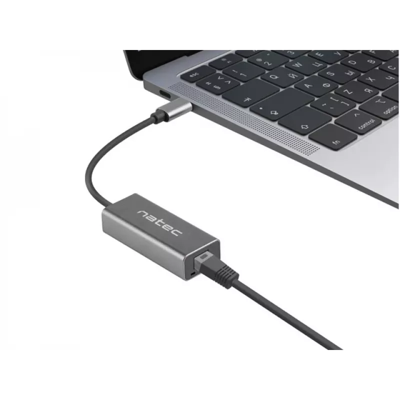 Natec Cricket NNC-1925 adaptador Ethernet de USB-C 3.1 Gen 1 para RJ45, 1000 Mbit/s, cabo de 15 cm, alumínio, cinzento