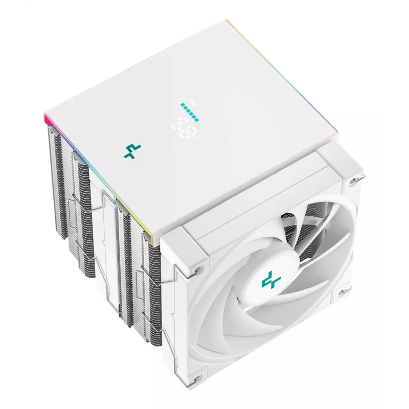 Arrefecedor de ar DeepCool AK620 Digital SE White — duas ventoinhas de 120 mm, 6 heatpipes, PWM, suporte LGA-1700, ecrã integrado