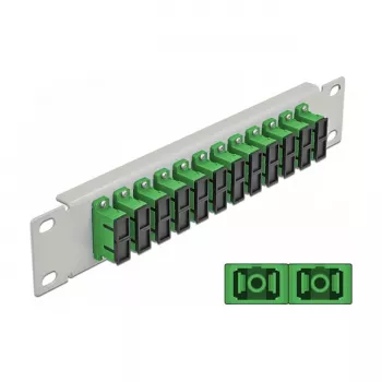 Patch panel de fibra ótica DeLOCK 10 polegadas 12 portas SC Duplex verde 1HE cinzento
